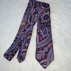 David Donahue purple paisley Italian silk tie Handmade In USA